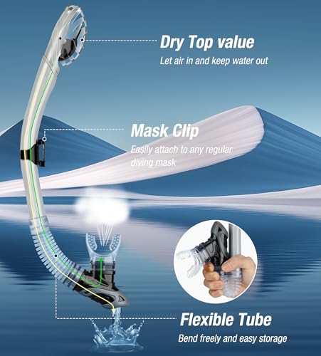 image for Aegend Dry Snorkel, Dive Mask Easy-Breath Free Diving Snorkel for Snor