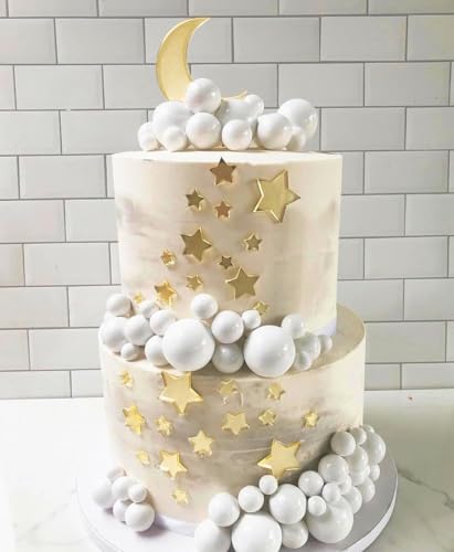 30PCS Acrylic Moon Star Cake Toppers,Mirror Gold Baby Shower Cake