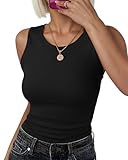 PLMOKEN Top Damen Sommer Ärmellos Slim Fit Rundhals Tank Tops Damen Gerippt Sexy Oberteile Basic Shirt Schwarz M