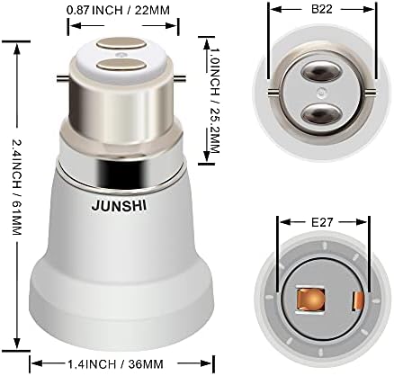 JUNSHI 4-Pack B22 to E27 Adapter Lamp Socket Converter Maximum Wattage 200W Heat Resistant up to 150 Fire Resistant Converts B22 Bayonet Fitting to E27 Edison Screw-in Socket
