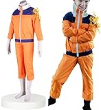 MYCOS Adult Size for Classcial Anime Kids Childhood Orange Jacket and Pants Ninja Cosplay Costume for Birthday Halloween (US Men-X-Large)