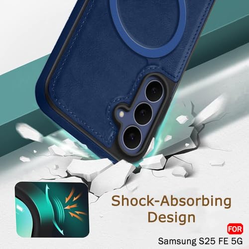 Image of TheGiftKart Genuine Leather Finish Back Cover Case for Samsung Galaxy S25 FE 5G | Raised Edges for Camera & Screen Protection | Shockproof Stunning Minimalist Design Cover (MagSafe Compatible, Blue)