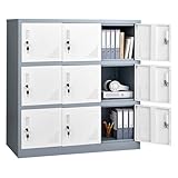 VEVOR 9 Doors Metal Locker for Employees, Small Locking Storage Cabinet with Card Slot and Ventilation, 2 Keys for Each Door, Employee Lockers for Office, School, Gym, Home, Easy Assembly, Gray