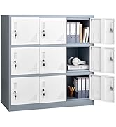 VEVOR 9 Doors Metal Locker for Employees, Small Locking Storage Cabinet with Card Slot and Ventil...