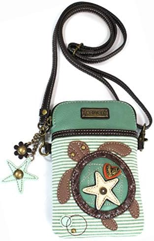 Chala Crossbody Cell Phone Purse - Women PU Leather Multicolor Handbag with Adjustable Strap - Turtle - Teal Striped