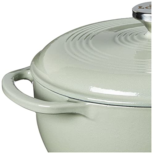 Image of Lodge 4.5 Quart Enameled Cast Iron Dutch Oven with Lid - Dual Handles - Oven Safe up to 500 F or on Stovetop - Use to Marinate, Cook, Bake, Refrigerate and Serve - Desert Sage