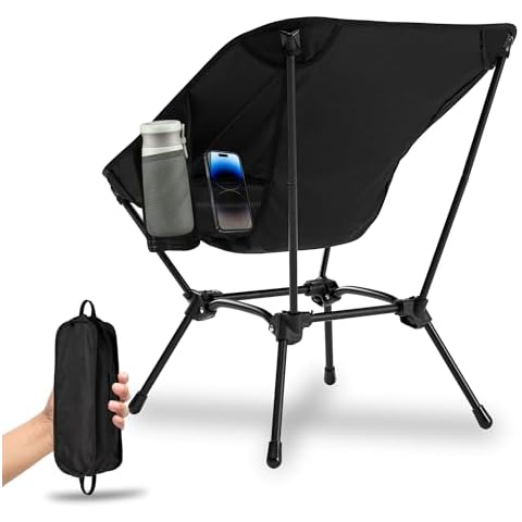 DwelSpire Lightweight Folding Camping Chair, Portable Folding Chairs for Outside Camp, Hiking, Beach, Fully Cushioned Seat and Back with Side Pocket, Support 330lbs, Black Cover