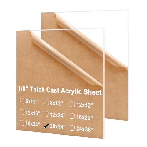 Image of KINLINK 20x24 Plexiglass Sheets 1 /8 inch Thick, 3mm Clear Cast Acrylic Sheet, Plastic Board for DIY Project, Craft, Window Glass, Table Top, Picture Frame, Acrylic Sign and Wedding Invitation 2 Pack