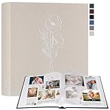 Lanpn Fotoalbum zum Selbstgestalten und Einkleben, Großes Leinen Fotobuch 100 weißen Seiten mit Pergamin Trennblätter Fasst 9x13cm 10x15cm 13x18cm Fotos (Beige, 30x33,5 cm)