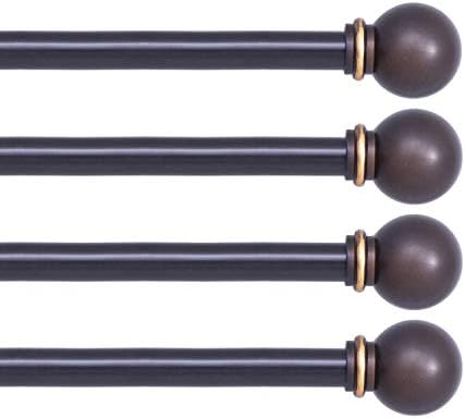 Kenney Chelsea 5/8" Standard Decorative Window Curtain Rod, 28-48", Bronze, 4 Pack