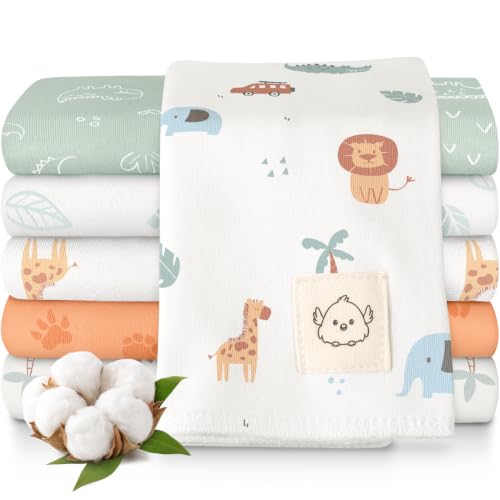 Organic Burp Cloths Baby Boy, Girl - 6-Pack Large 100% Cotton Burping Cloths for Babies, Spit Up Rags, Super Absorbent, Ultra Soft Newborn Rag, Gender Neutral, Machine Washable, Durable (Wilderness)