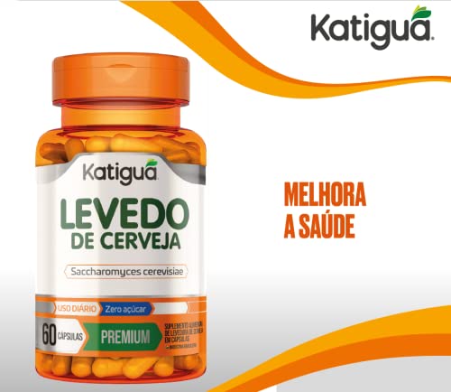 Levedo de Cerveja, Saccharomyces Cerevisae, Sem sabor, Katiguá, 60 Cápsulas de 500mg, Laranja