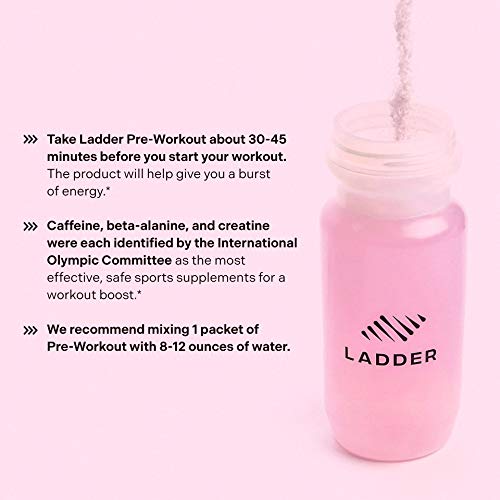 LADDER Sport Pre-Workout Strawberry Lemonade - 100mg Natural Caffeine, Beta-Alanine, Citicoline, Creatine, Theanine, No Artificial Sweeteners, 30 Serving Stand up Bag, NSF Certified for Sport