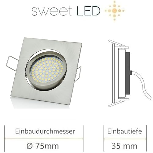 Spot LED encastrable extra plat dimmable 230V carré orientable chrome brossé x6