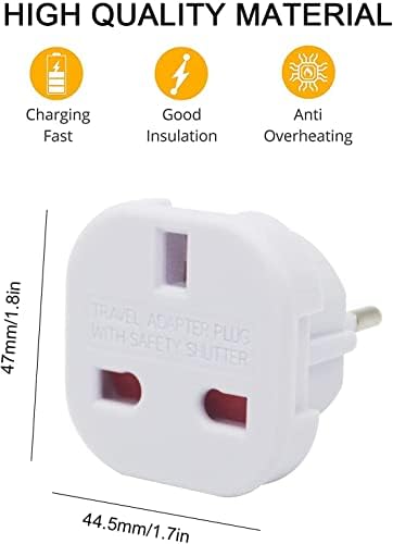 AREVERA Pack of 5 EU Travel Adapter, UK to European Plug Adapter Converter Round 3 Pin to 2 Pin Type G to Type C,E,F for Spain/France/Italy/Portugal/Germany/Netherlands/Greece/Poland/Asia and More