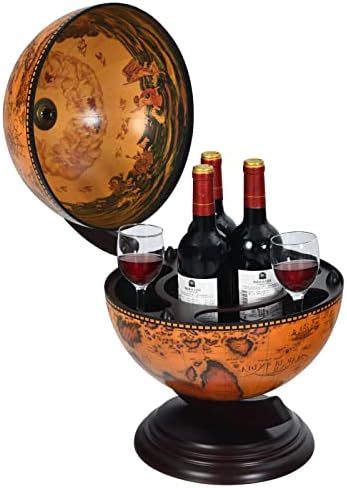TANGZON Globe Shaped Wine Stand, Tabletop Mini Bar Drinks Cabinet, Retro Nautical Chart Beverage Wine Spirits Champagne Storage Holder for Home Kitchen Living Room Cellar (Brown)