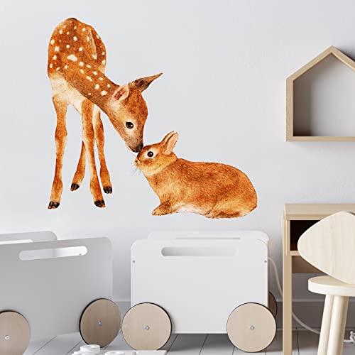 Royolam Cute Deer And Rabbit Wall Decal Nursery Woodland Animal Wall Sticker Removable Peel And Stick Waterproof Wall Art Decor Stickers For Kids Baby Classroom Preschool Living Room Playing Room Bedroom School #TOP2