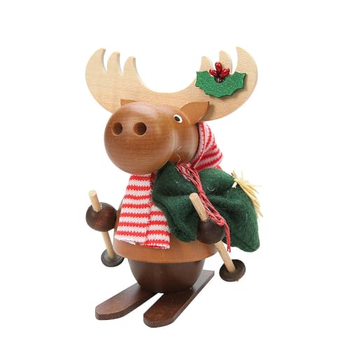 Deutsche Räuchermännchen Elch mit Ski – 13,0 cm/12,7 cm – authentische Deutsche Erzgebirge Raucher – Christian Ulbricht -