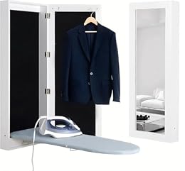 GLSCASA Slim Wall Mounted Ironing Board Cabinet with Mirrored Door, White