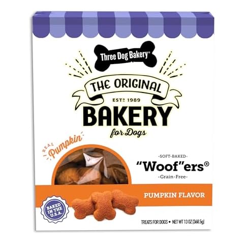 Three Dog Bakery Grain Free Wafers Baked Dog Treats, Pumpkin, 13 oz Cover