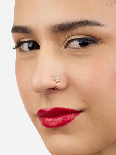 Image of ZAVERI PEARLS Set of 3 Gold Tone Cubic Zirconia Contemporary Brass Clip On Nose Pins For Women-ZPFK17365