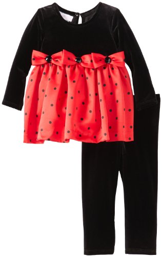 Bonnie Baby Baby Girls' Stretch Bodice To Dot Satin Skirt and Leggings
