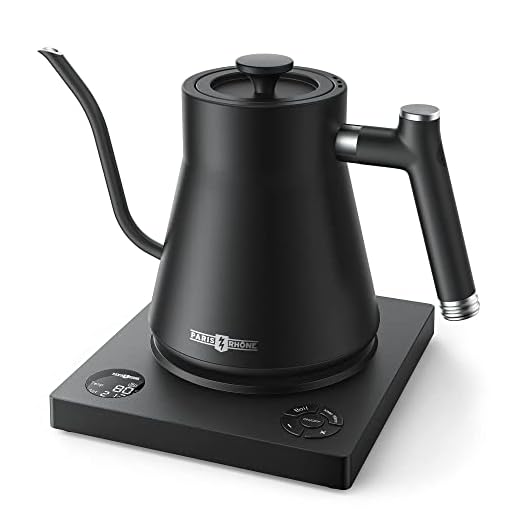Paris Rhône Gooseneck Electric Kettle, Temperature Variable Tea Kettle for Coffee Tea Brewing, 1L Stainless Steel Electric Kettle, 2H Keep Warm, Black
