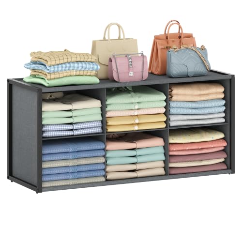 Hongtamoya Stackable Closet Organizer Shelf,6 Cube Bins Storage Basket for
