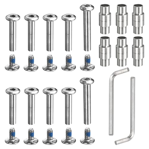 PATIKIL Inline Skate Axle Screw Replacement, 1 Set Roller Wheel Repair Kit Accessories with Long-Sleeved Spacer Shaft Wrench, Silver