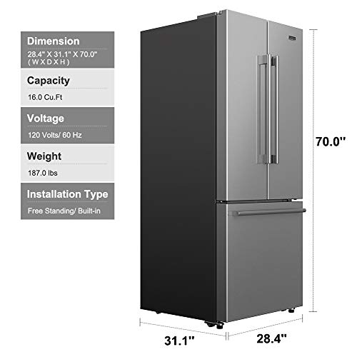 Galanz GLR16FS2K16 3 French Door Refrigerator with Bottom Freezer & Installed Ice Maker, 16 cu ft, Stainless Steel on Fridge.com