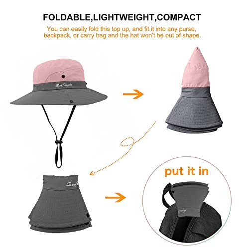 Sun Hat Womens,Women Hats With Brim Ponytail Hole Uv Protection Boonie Hat For Outdoor Garden Beach Fishing Hat(Pink) #TOP6