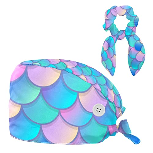 Gorra bouffant con lazo para el cabello y banda para el sudor con diseño de escala de sirena