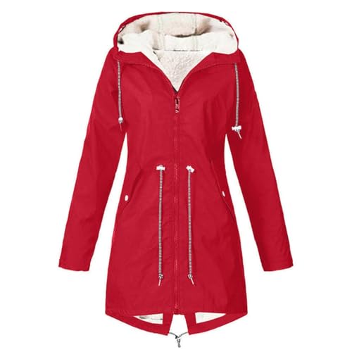 Generisch Wintermantel Damen Warm - Winterjacke Damen Lang Warm Gefüttert Kapuzenjacke Warm Kunstfell Windjacke Outdoorjacke Mantel Fleecemantel Thermomantel Herbstmantel/Übergangsmantel/Plüschmantel