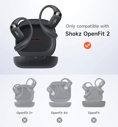 SURITCH for SHOKZ New OpenFit 2 Case Cover, Magnetic Locking Cases for SHOKZ OpenFit 2 Open-Ear Headphones, Shockproof Bumper Protective Covers with Carabiner & Keyring & Cleaner Kit, Black by SURITCH - Image 2