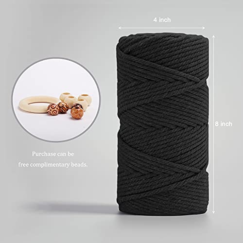 Image of ZUEXT Macrame Cord, Black, 5mm x 109yds Cotton String Macrame Yarn