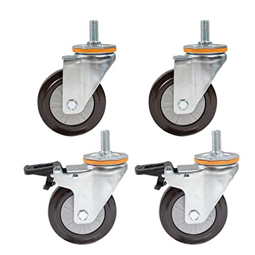 Schwerlast-Lenkrollen 4X mit Bremse - M14/M16 Schwenkgewindestange, 344 kg Tragkraft, for Trolleys und Möbel(2 brake+2 No brake 4in-M14)