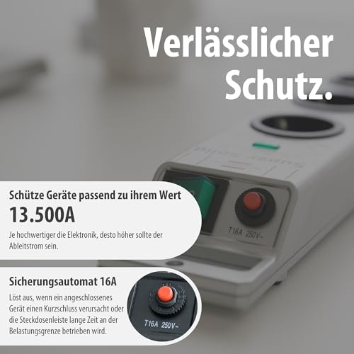 Brennenstuhl Super-Solid, Steckdosenleiste 8-Fach mit &Uuml;berspannungsschutz (Mehrfachsteckdose mit 2,5m Kabel und Schalter - aus bruchfestem Polycarbonat) Silber