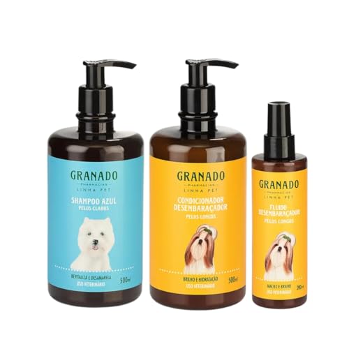 Combo Shampoo Azul Clareador + Condicionador Desembaraçador + Fluído Desembaraçador Pet Pelos Longos
