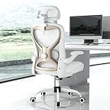 Ergonomic Office Chair for Back & Neck Pain Relief, Virgin Foam Seat, 2D Adjustable Lumbar & 3D Headrest, Tilt & Rock for Relaxation, Ideal for Long Sitting Comfort, White/Gold