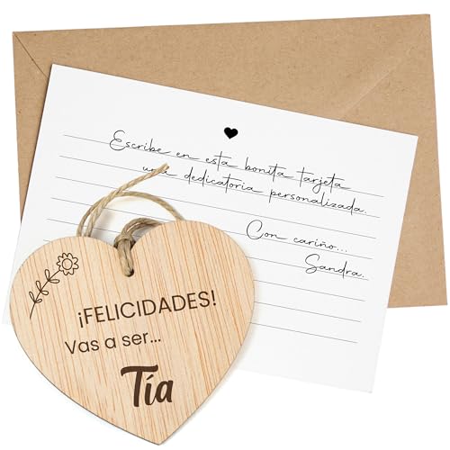 CONTRAXT Tarjeta Anunciar Embarazo Madera. Sorpresa Anuncio Embarazo Vas a ser Tía Ideas Regalos Originales Bebé Regalo Bautizo (Tía)