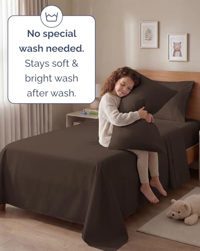 Image of Twin 4 Piece Bed Sheet Set - Comfy, Breathable & Cooling Sheets - Brown | Ultra Soft Hotel Luxury Bedding Set with 8-16 Inch Deep Pockets, 1 Flat & 1 Fitted Sheet & 2 Pillowcases, Wrinkle & Fade Free