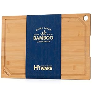 Hiware Extra Large Bamboo Cutting Board for Kitchen, Heavy Duty Wood Cutting Boards with Juice Groove, 100% Organic Bamboo, Pre Oiled, 18″ x 12″