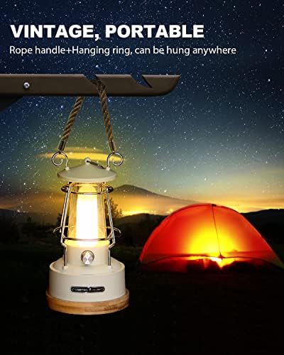 SYLSTAR Vintage Camping Lantern Rechargeable, 370 LM Dimmable LED Camping Lantern Battery Operated, Portable Waterproof Hurricane Lantern for Camping, Outdoor, Power Outages, Garden and Home Decor