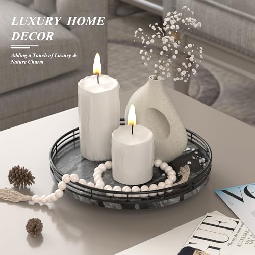 Image of Marble Lazy Susan Turntable for Table Top - 10 inch Round Ancient Wood Grain Marble Tray Organizer for Dining Table, Kitchen Countertop & Bar, Luxury Stone Serving Tray with Black Iron Frame