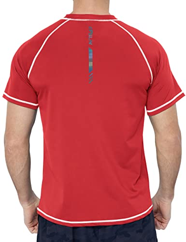 Men's Swim Shirts UPF 50+ Sun Protection Rash Guard Short Sleeve(Red 4L)