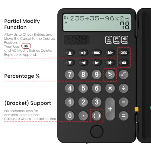 ROATEE Faltbarer 2-in-1 Sprechender Taschenrechner mit löschbarem LCD-Handschrifttablett, wiederaufladbarer große Tasten von mit 2-zeiligem Display, geeignet für Studenten und Bürogebrauch