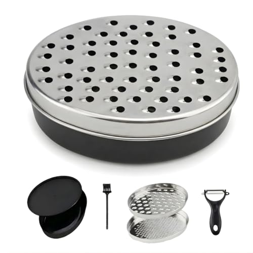 JAGKUL Cheese Grater Kitchen Equipment - Stainless Steel Vegetable Chopper Cheese Grater with Container and Lid + Peeler, Graters for Kitchen, Home Gadgets for Smart Home (Black)