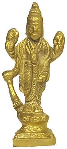 Estatua miniatura de latón Lord Vishnu acabado dorado miniatura 2