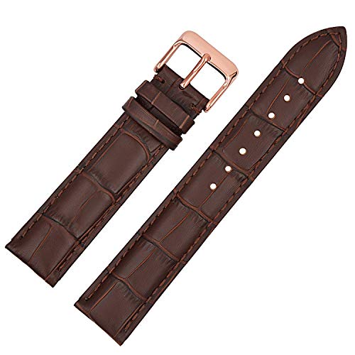 20mm Genuine Leather Watch Band Strap Fits ACCUTRON II 97B128 Brown Rose Buckle