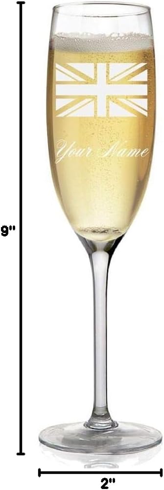Champagne Glass, Flag of Great Britain, Personalized Engraving Included